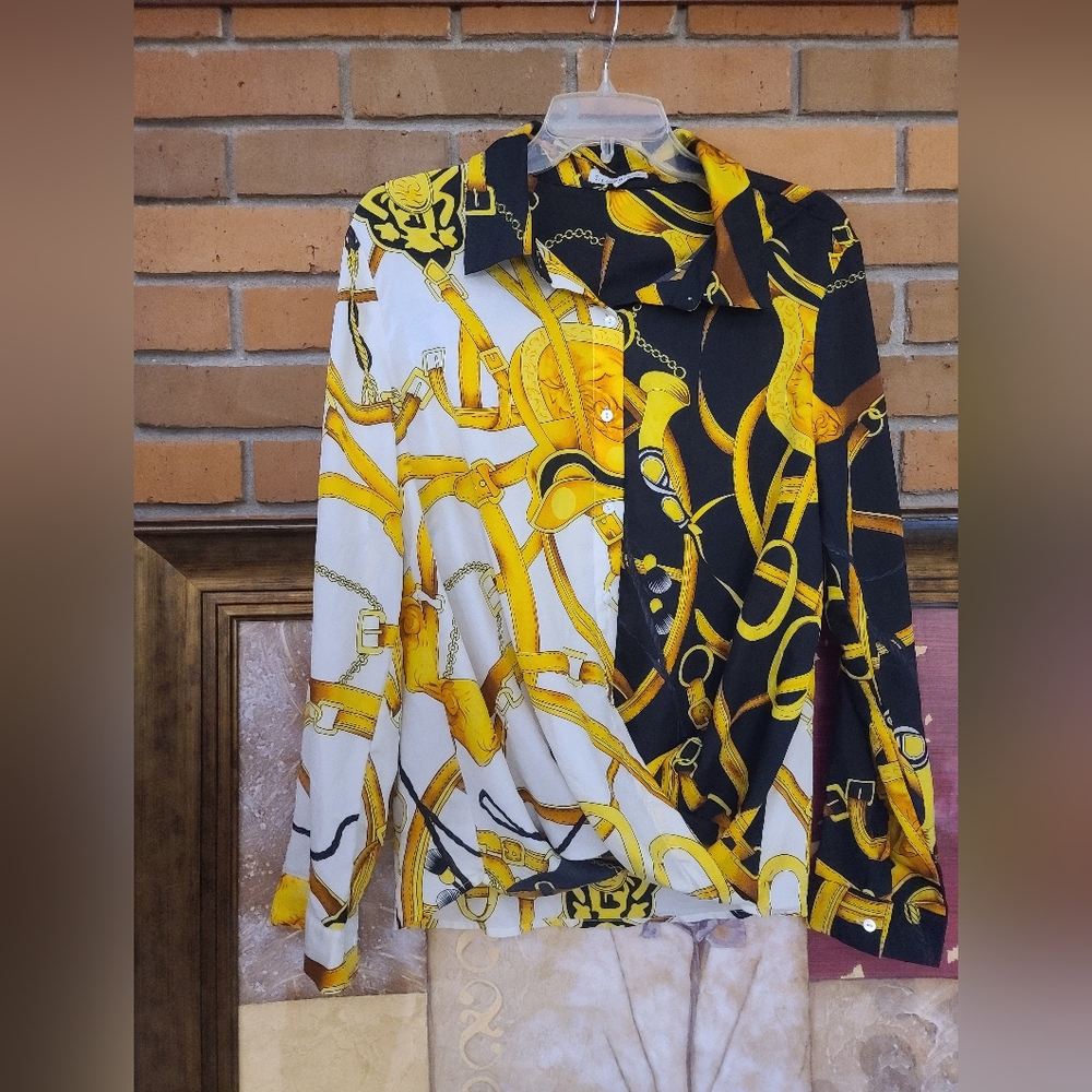 Seen And Be Seen Bold Yellow and Black Patterned Shirt Medium - Picture 2 of 9
